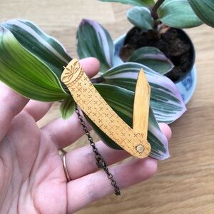 Wooden Faux Pocketknife Charm Statement Necklace